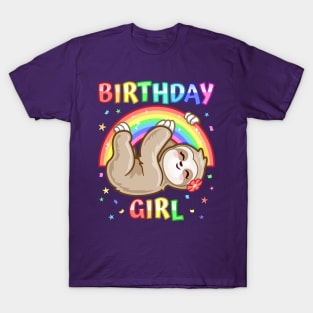 Birthday Girl- Cute Animal Sloth Rainbow theme Party T-Shirt